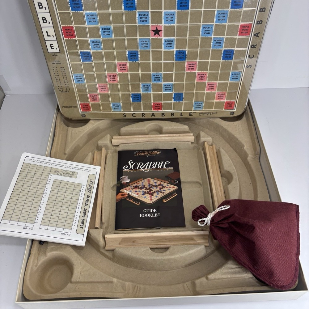 Scrabble Crossword Board Game Deluxe Edition Rotating Hasbro 1998 4034 COMPLETE - Picture 3 of 7